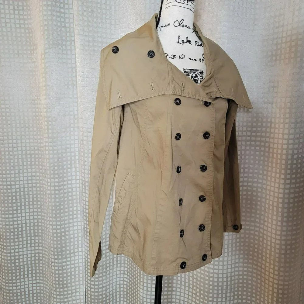 Nic. K Mesh Fly Away Back Double Breasted Tan Short Trench Jacket/ Coat Size XS